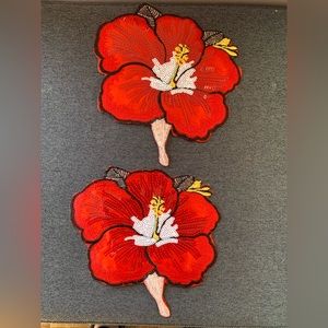 SET OF 2 RED FLOWER Sequined Applique Patches—BRAND NEW!!